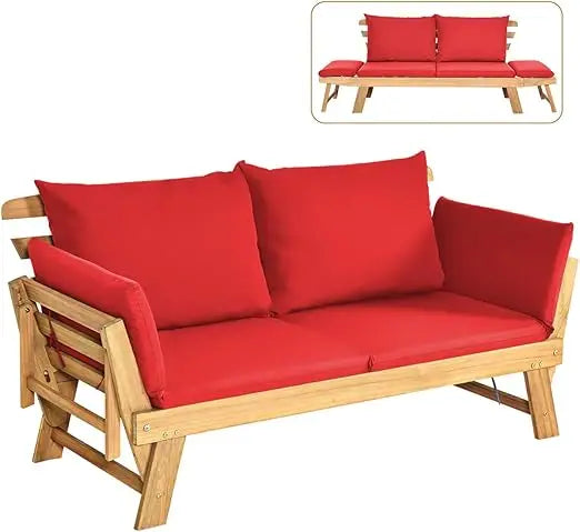 Wooden Patio Sofa with with Cushion & Pillows