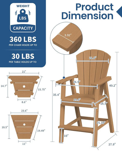 Set of 2 Outdoor Chairs with Double Connecting Tray