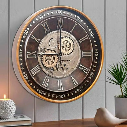 24" Industrial Steampunk Style Wall Clock with Moving Gears