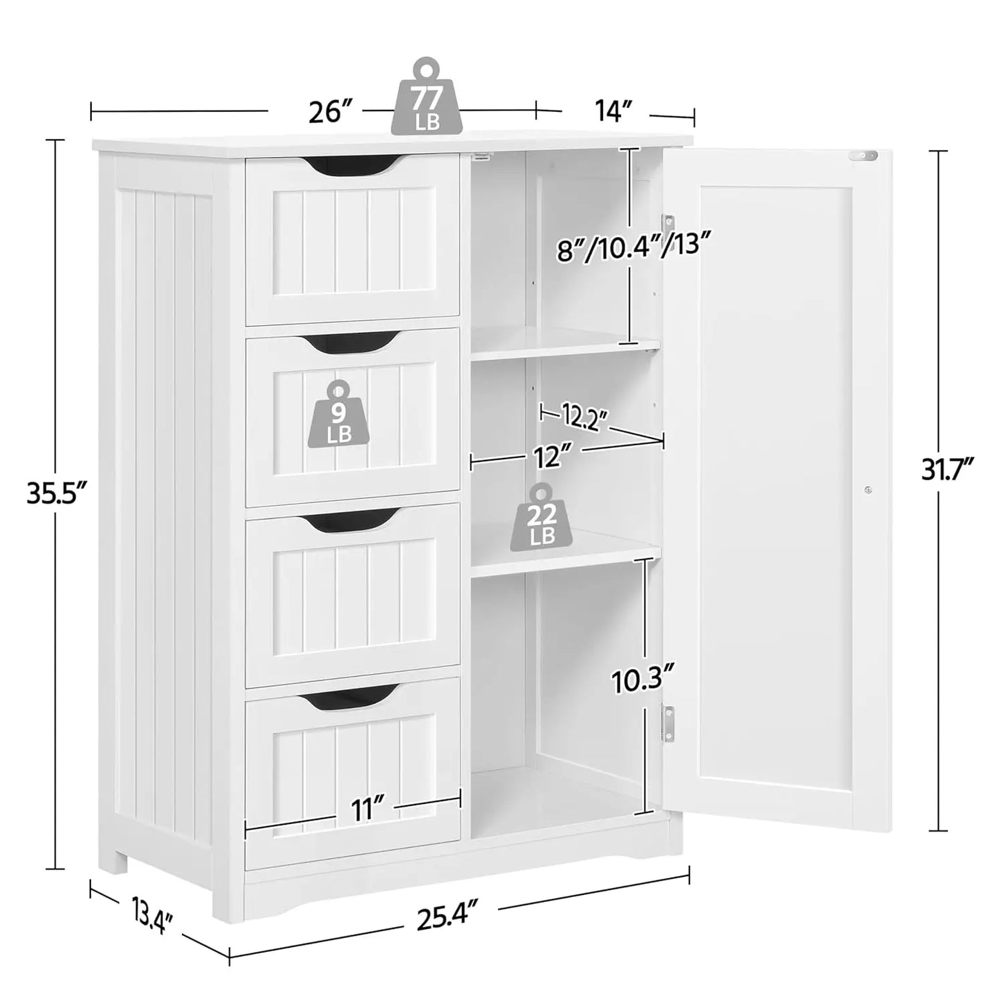 Floor Cabinet with 4 Drawers for Living Room & Bathroom