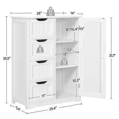 Floor Cabinet with 4 Drawers for Living Room & Bathroom