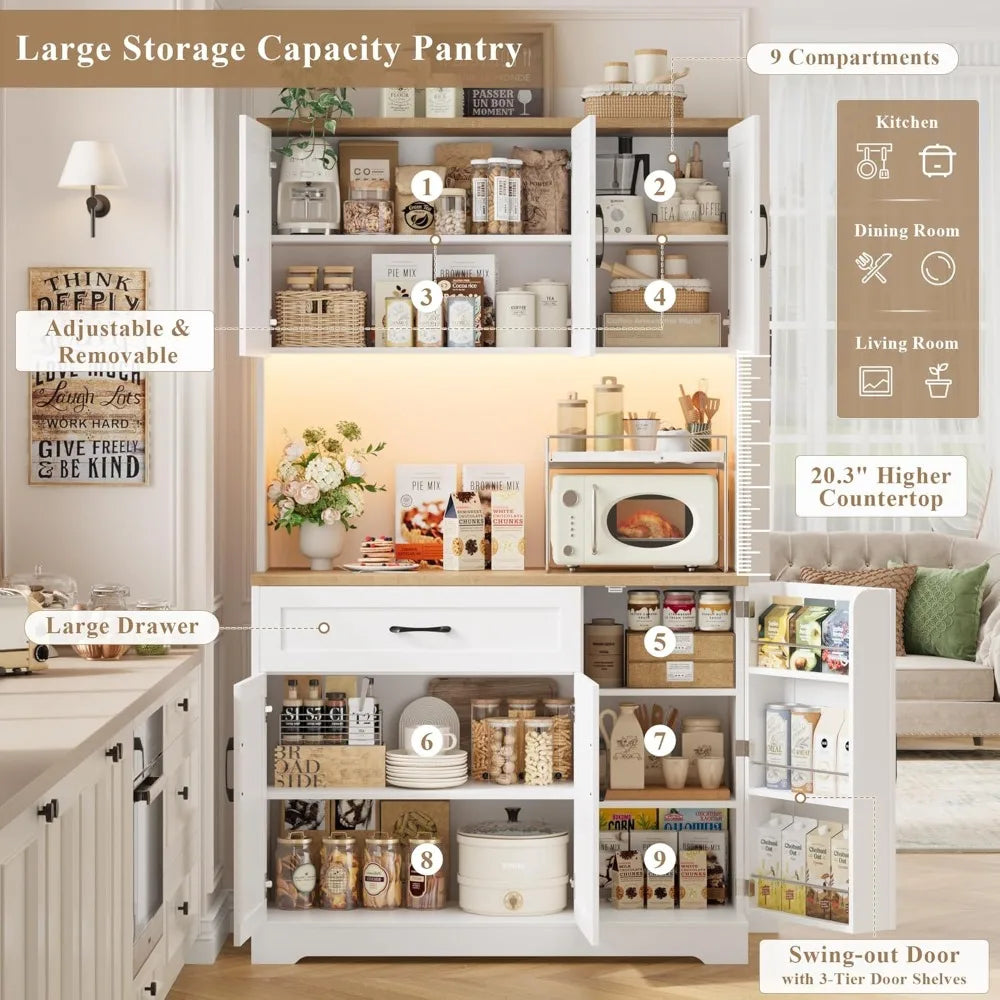 71" Tall Kitchen Pantry Cabinet with Power Outlet