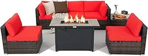 7 Piece Patio Furniture Set with Fire Pit Table
