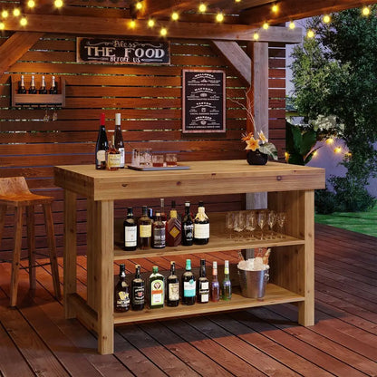 3 Tier, Farmhouse Bar Counter with Open Storage Shelves