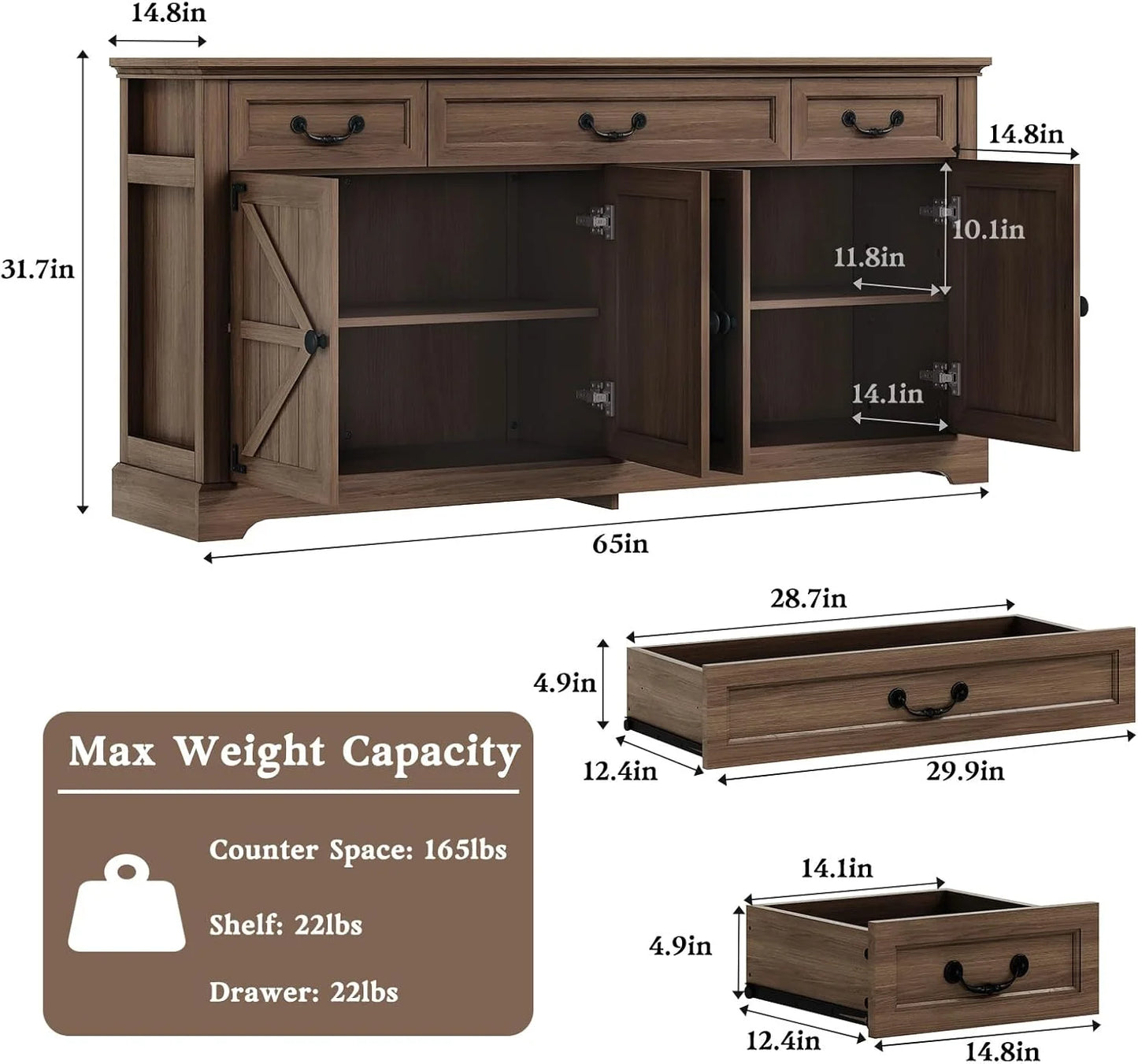 Farmhouse Sideboard Buffet Cabinet with Barn Doors