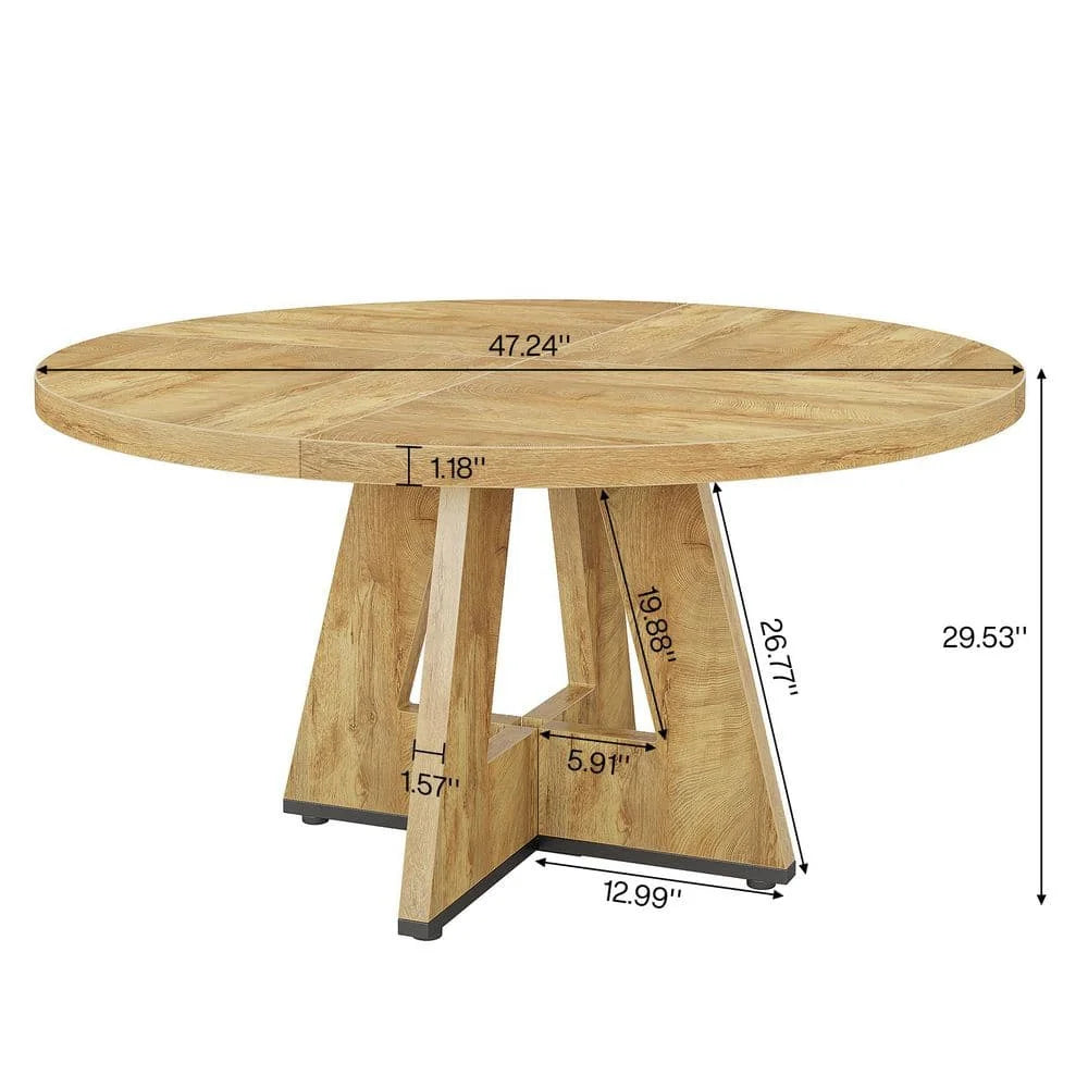 Round Farmhouse Wooden Dining Table