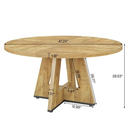 Round Farmhouse Wooden Dining Table
