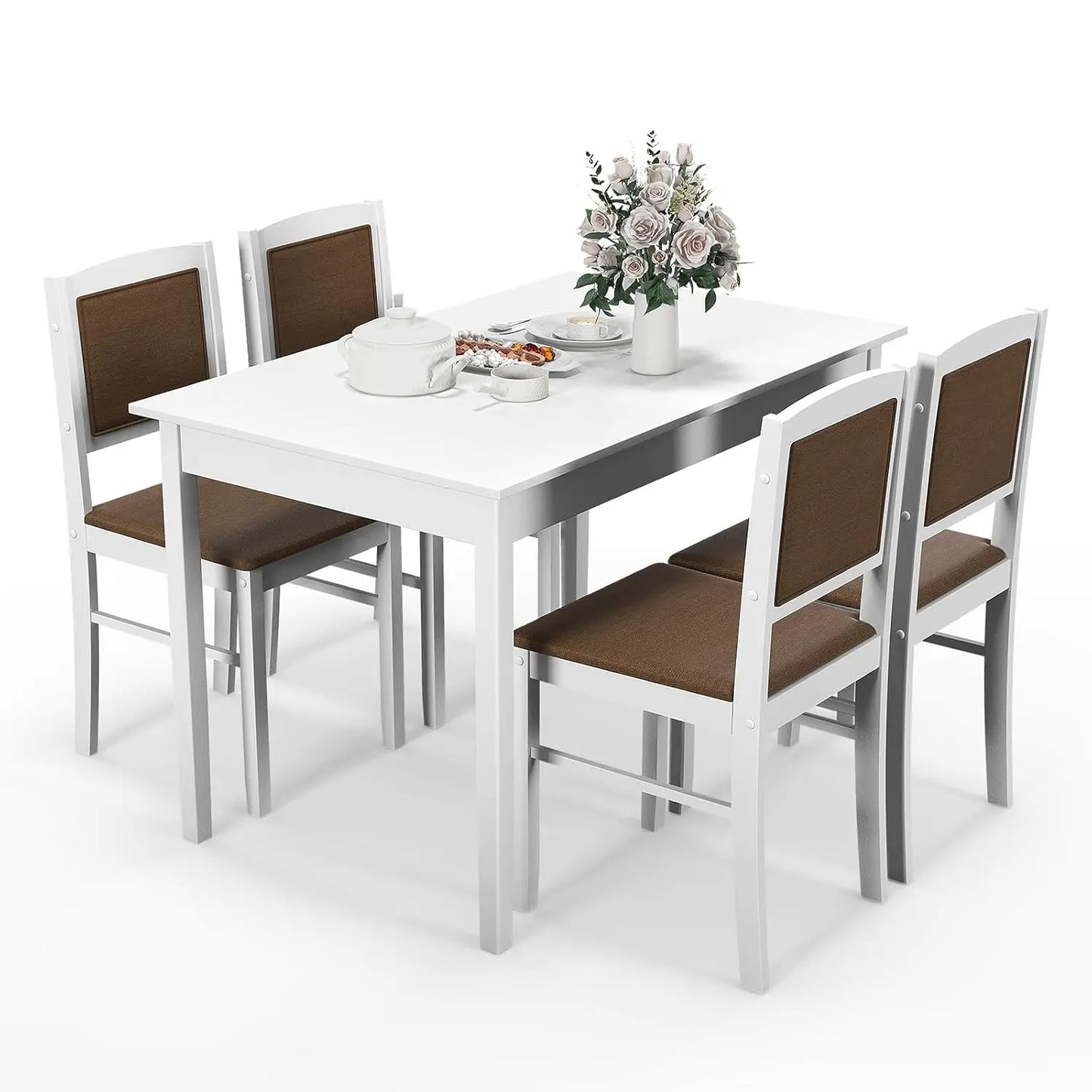 5 Piece Dining Table Set with Padded Seats & Backrest