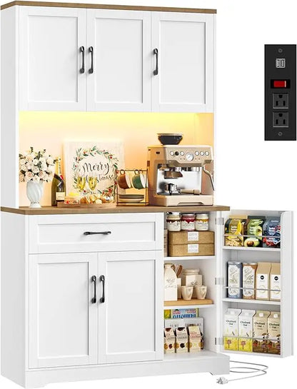 71" Tall Kitchen Pantry Cabinet with Power Outlet