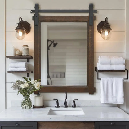 22"x30" Rustic Farmhouse, Barn Door Mirror for Bathroom or Entryway