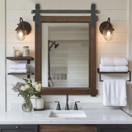 22"x30" Rustic Farmhouse, Barn Door Mirror for Bathroom or Entryway