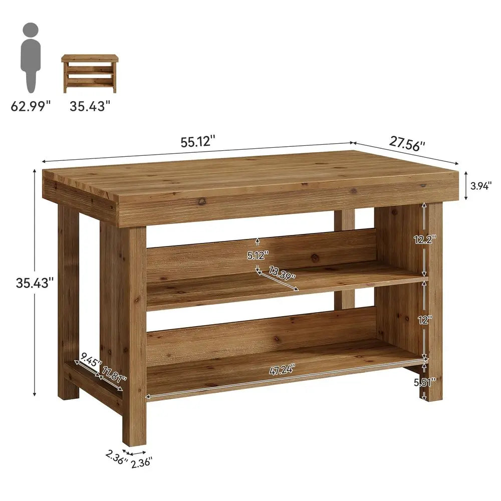 3 Tier, Farmhouse Bar Counter with Open Storage Shelves