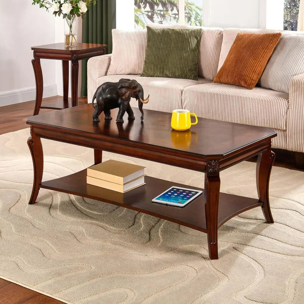 Solid Wood Coffee Table with Storage Shelf