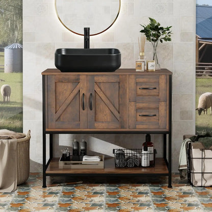 Farmhouse Bathroom Vanity with Ceramic Vessel Sink