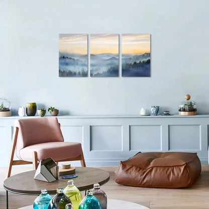 3-Panel Sunrise Misty Forest Framed Wall Art