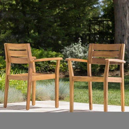 Set of 2 Acacia Wood Outdoor Patio Armchairs