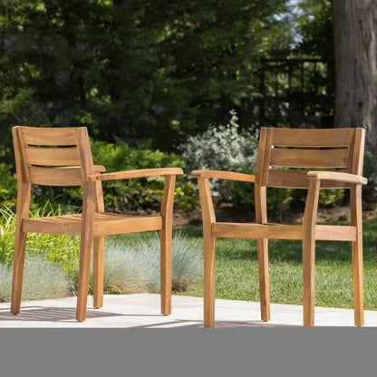 Set of 2 Acacia Wood Outdoor Patio Armchairs