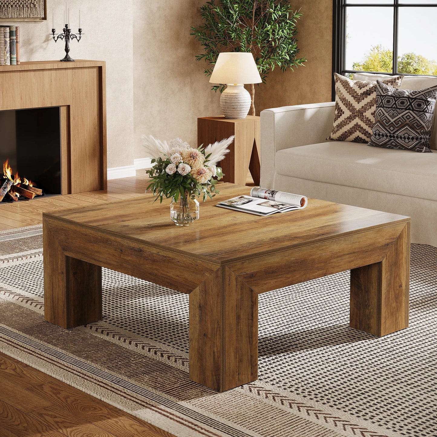 Rustic Farmhouse Coffee Table with Sturdy Wooden Legs