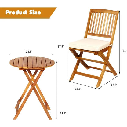3 Piece Patio Bistro Set with 2 Cushioned Chairs