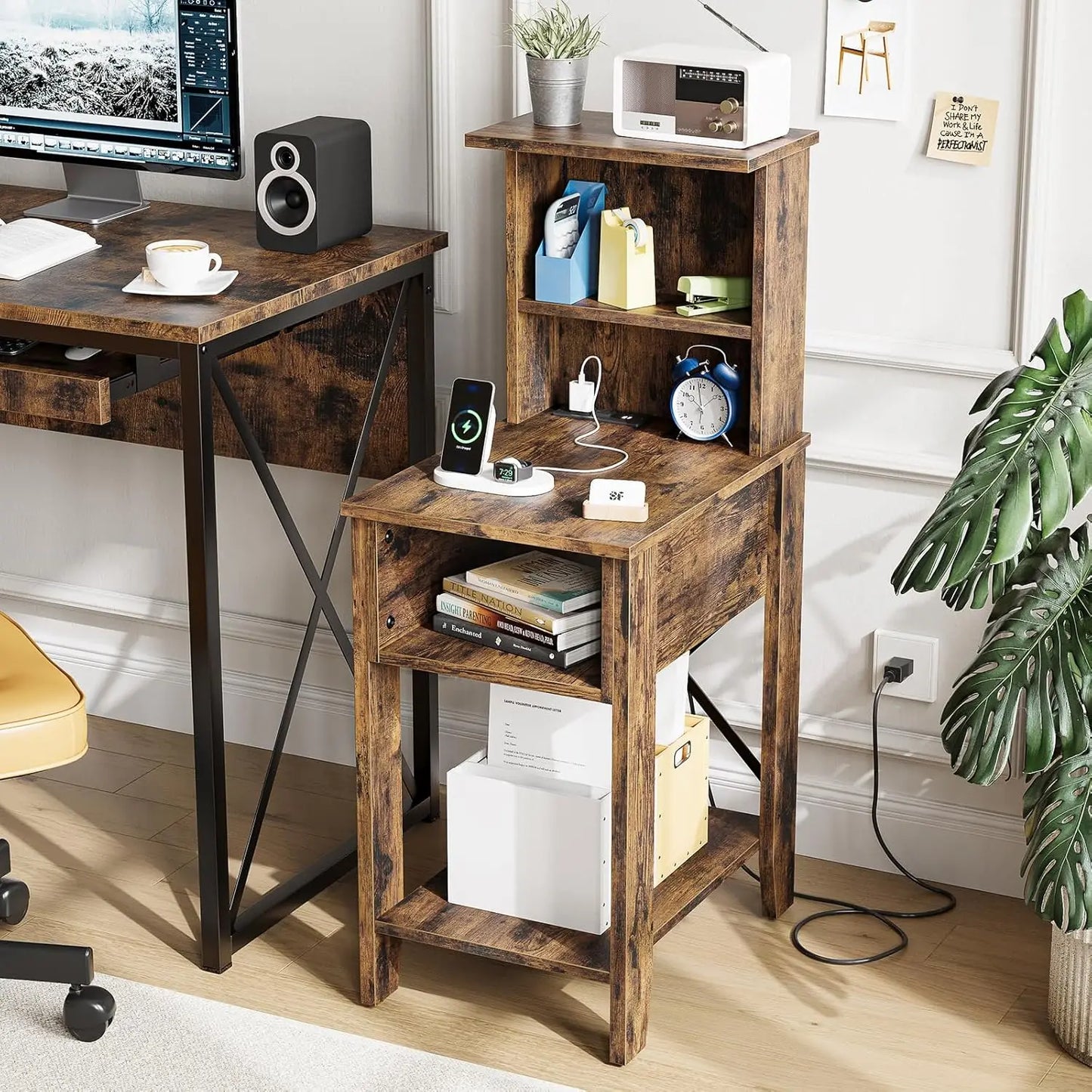 Set of 2 Rustic Nightstands with USB-C Charging Station