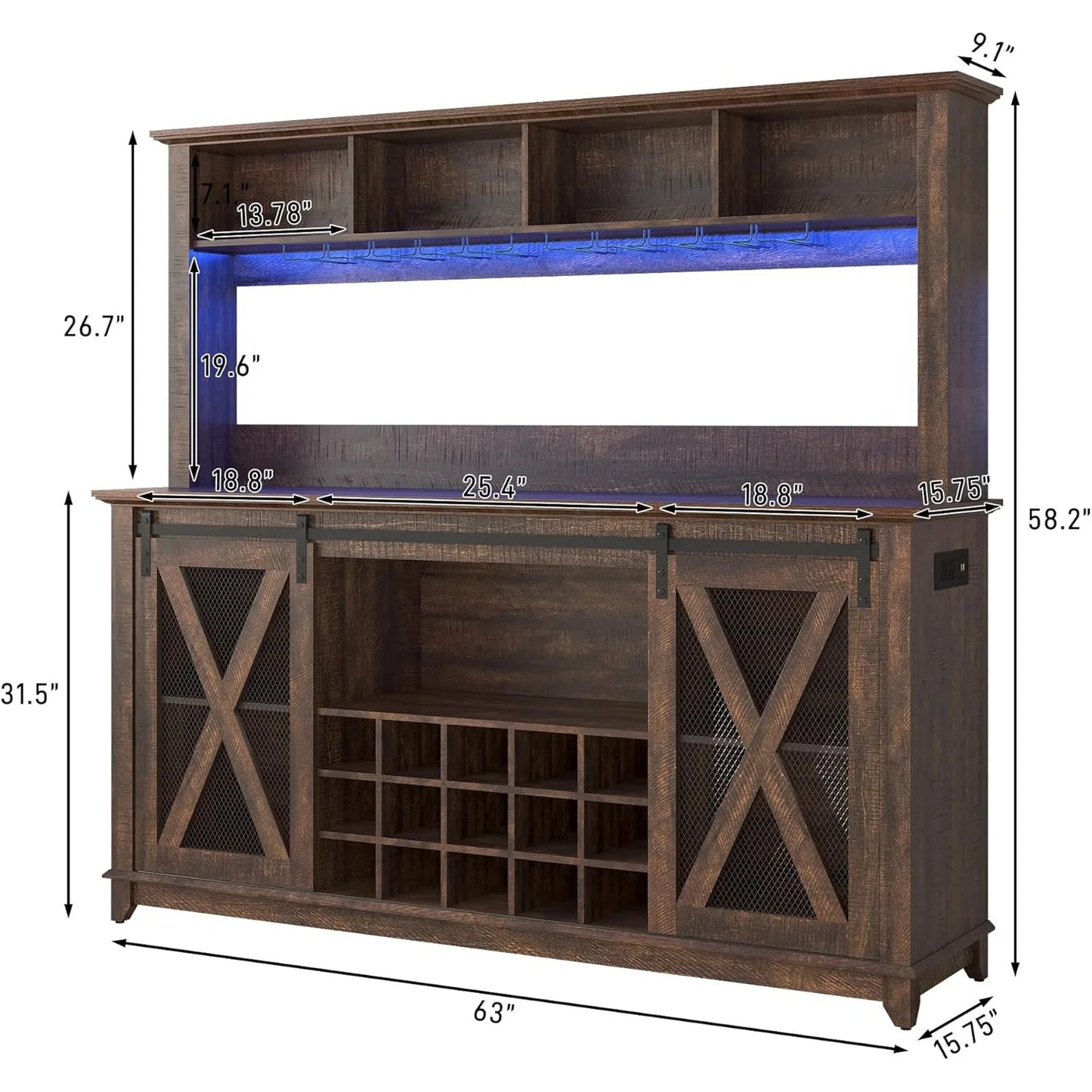 Farmhouse Coffee or Wine Buffet Cabinet with Power Outlet
