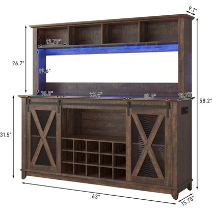 Farmhouse Coffee or Wine Buffet Cabinet with Power Outlet