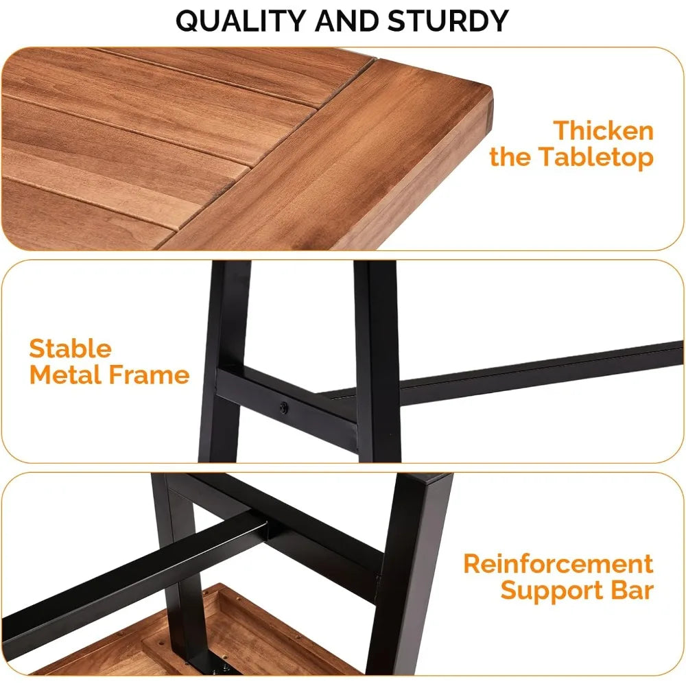 Outdoor Wooden Coffee Table with Metal Frame