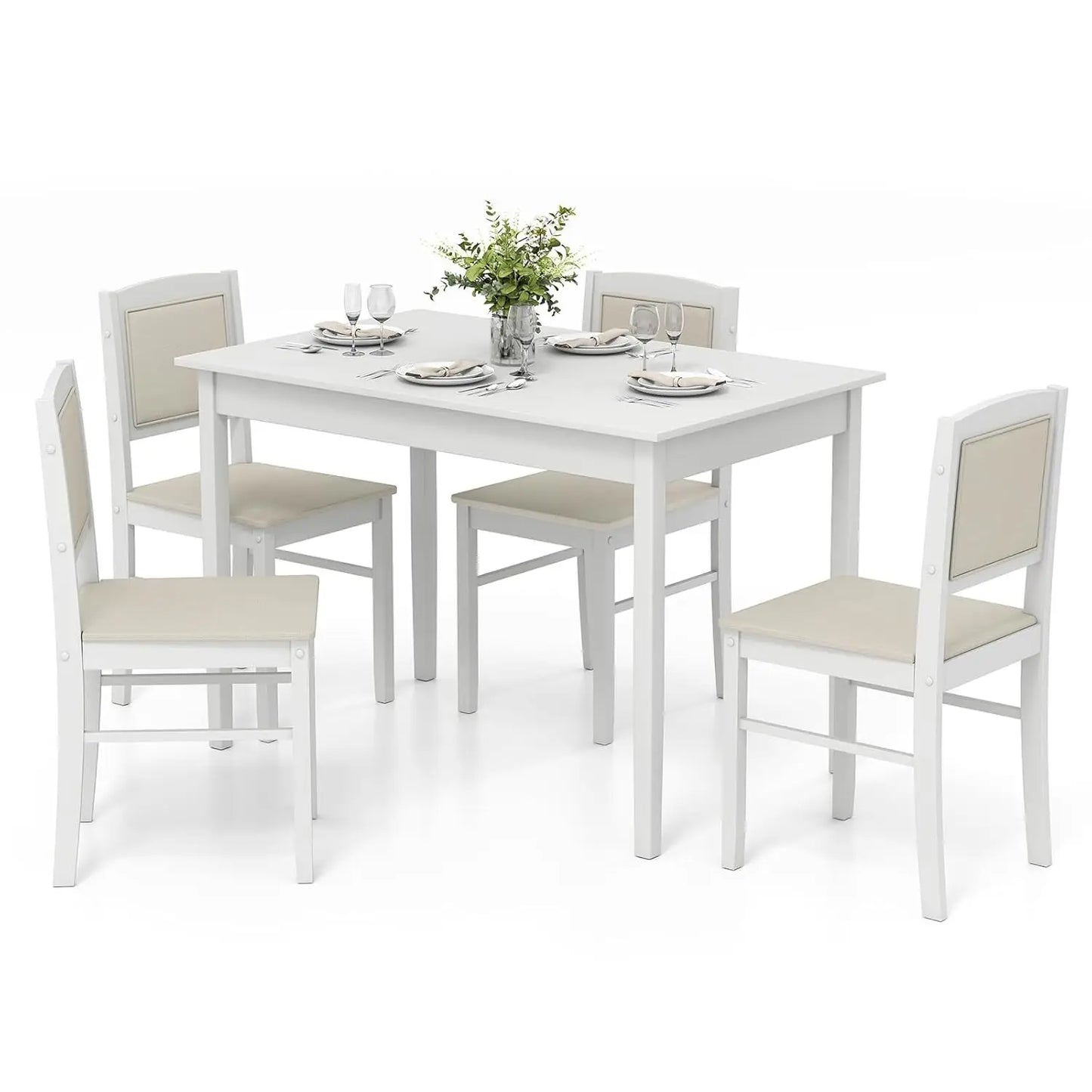 5 Piece Dining Table Set with Padded Seats & Backrest