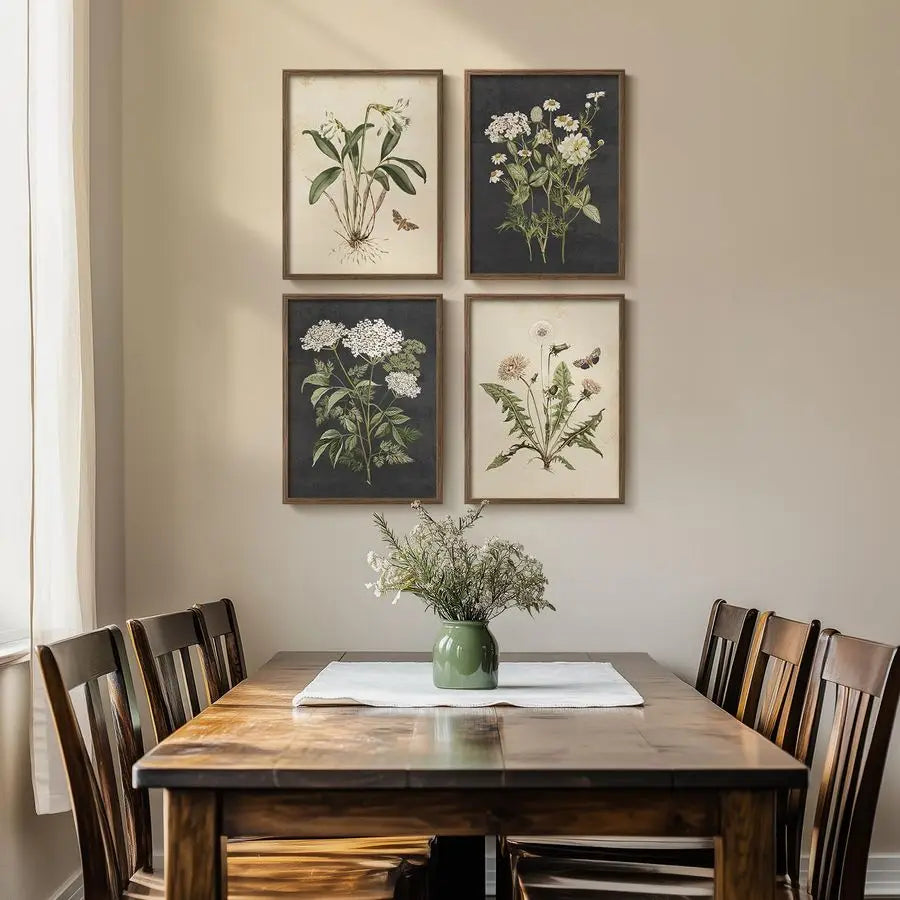 4 Piece, Framed Rustic Farmhouse Floral Canvas