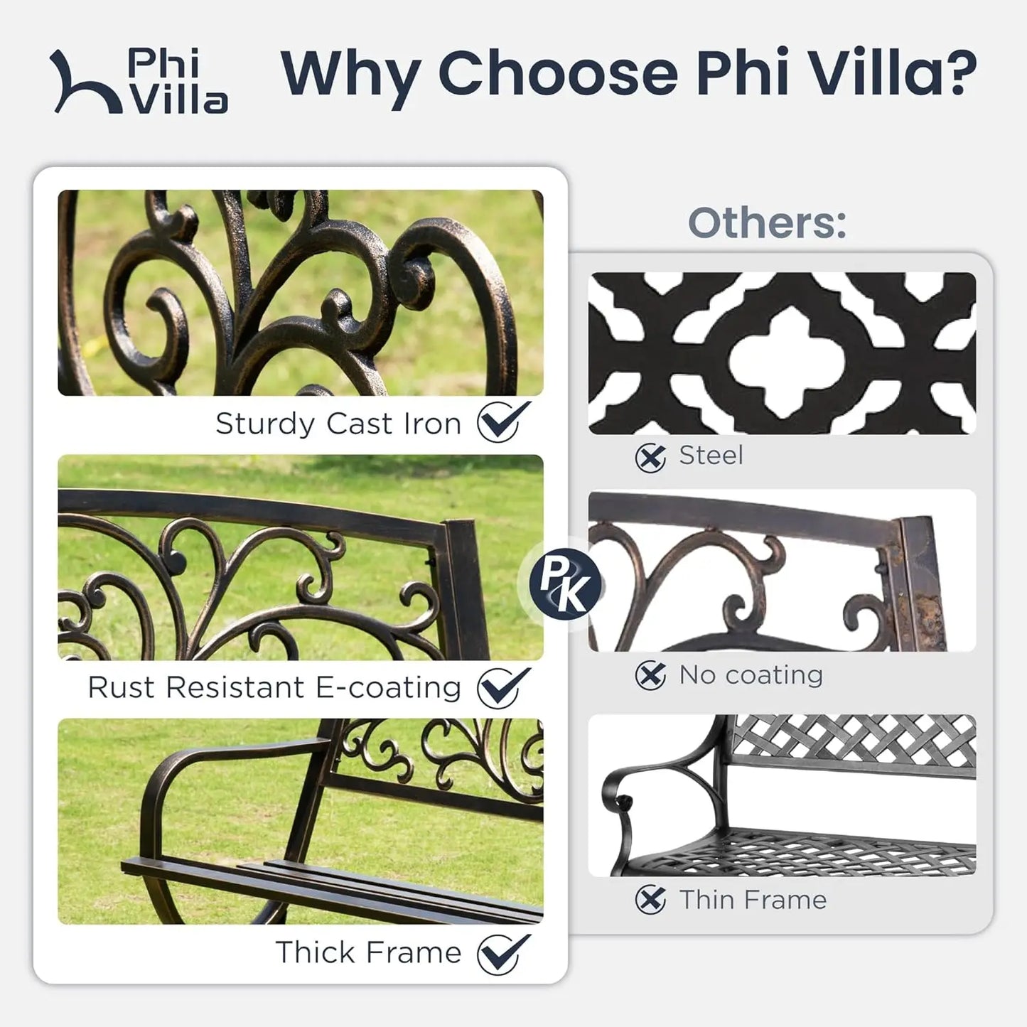Cast Iron Steel Garden Bench for Patio or Porch