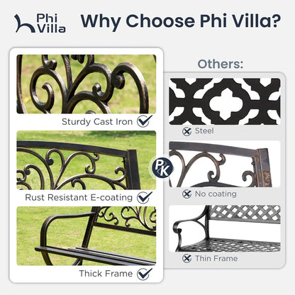 Cast Iron Steel Garden Bench for Patio or Porch