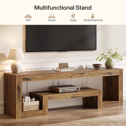 Farmhouse TV Stand with Open Storage Shelves