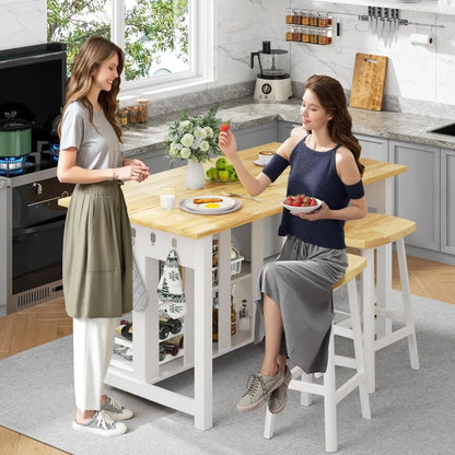 Farmhouse Kitchen Island with Dining Area & Power Outlets