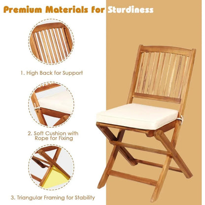 3 Piece Patio Bistro Set with 2 Cushioned Chairs