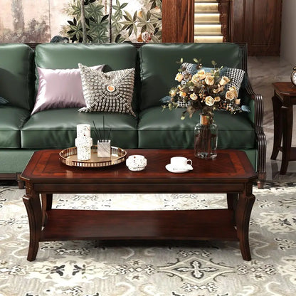 Solid Wood Coffee Table with Storage Shelf