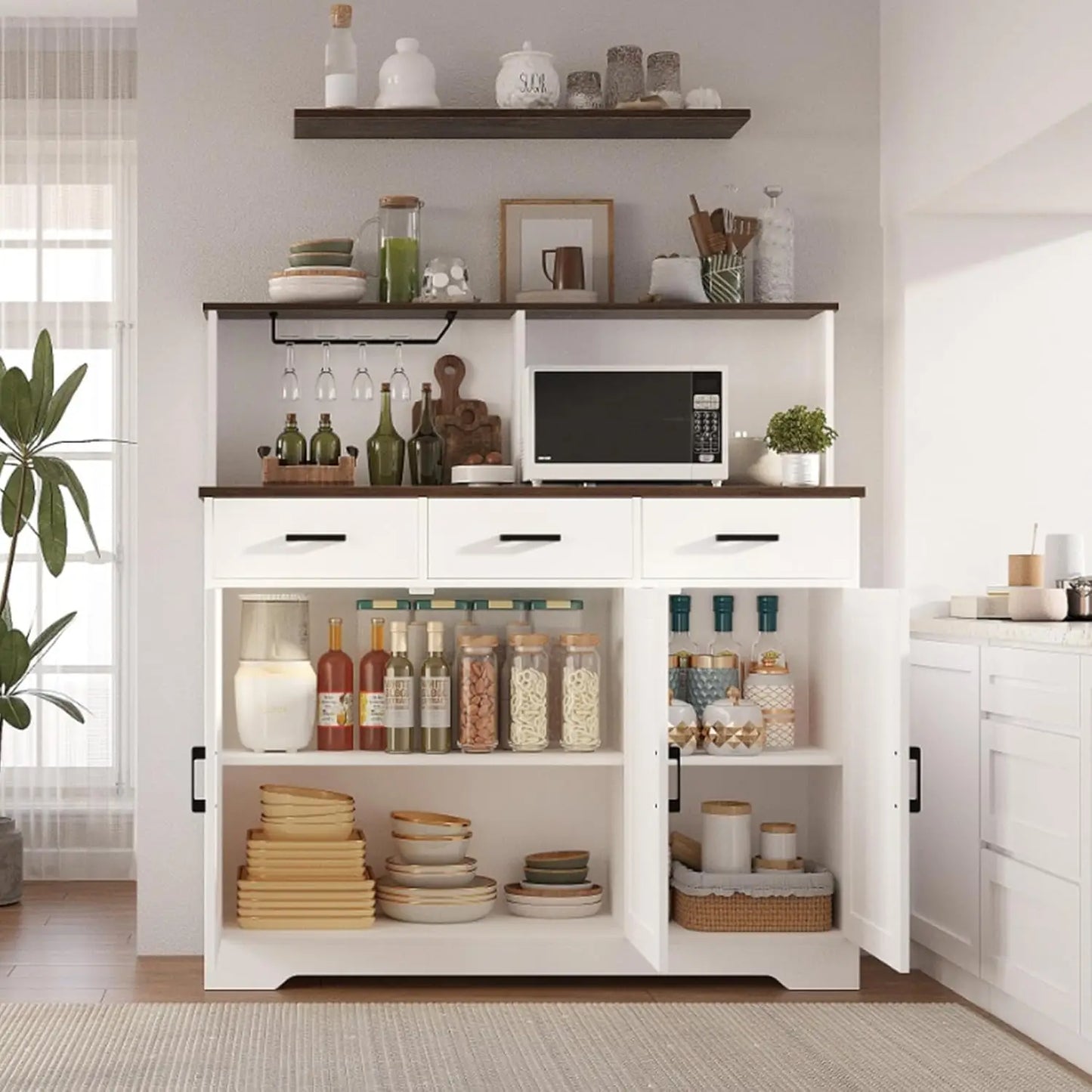 Farmhouse Buffet Cabinet or Coffee Bar Pantry for Kitchen & Dining Room