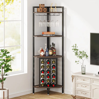 Corner Shelf Wine Rack Bar Cabinet with Glass Holder