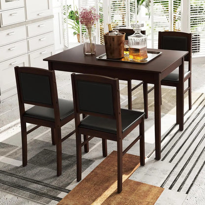 5 Piece Dining Table Set with Padded Seats & Backrest