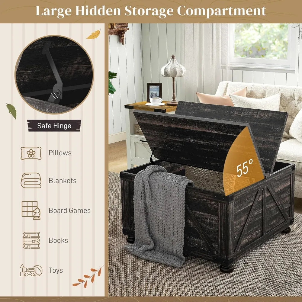 Farmhouse Coffee Table with Hidden Storage