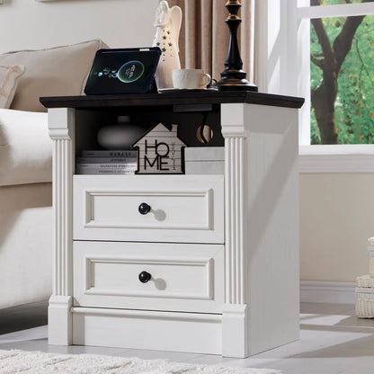 Farmhouse Nightstand with Charging Station