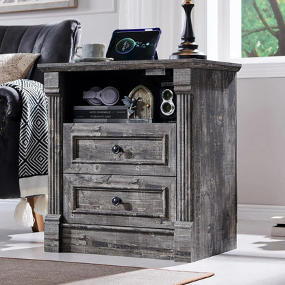 Farmhouse Nightstand with Charging Station