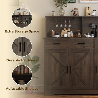 Farmhouse Buffet Cabinet or Coffee Bar Pantry for Kitchen & Dining Room