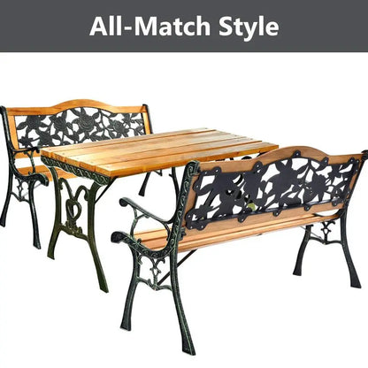 Outdoor Patio Bench with Cast Iron Frame