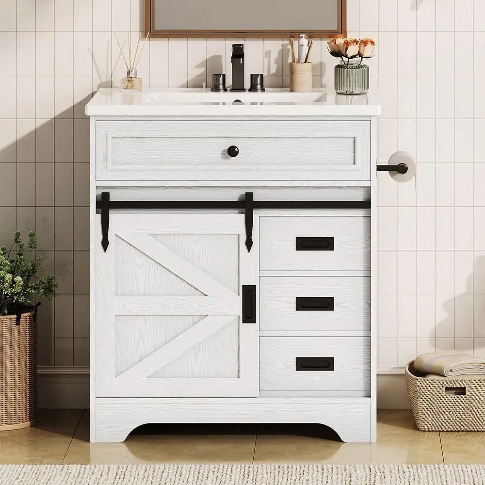 Farmhouse Bathroom Vanity with Sink & Sliding Barn Door