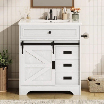 Farmhouse Bathroom Vanity with Sink & Sliding Barn Door