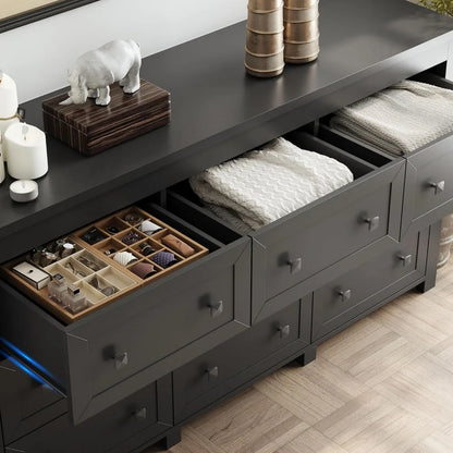 Wooden Dresser for Bedroom with 9 Drawers & Metal Handles