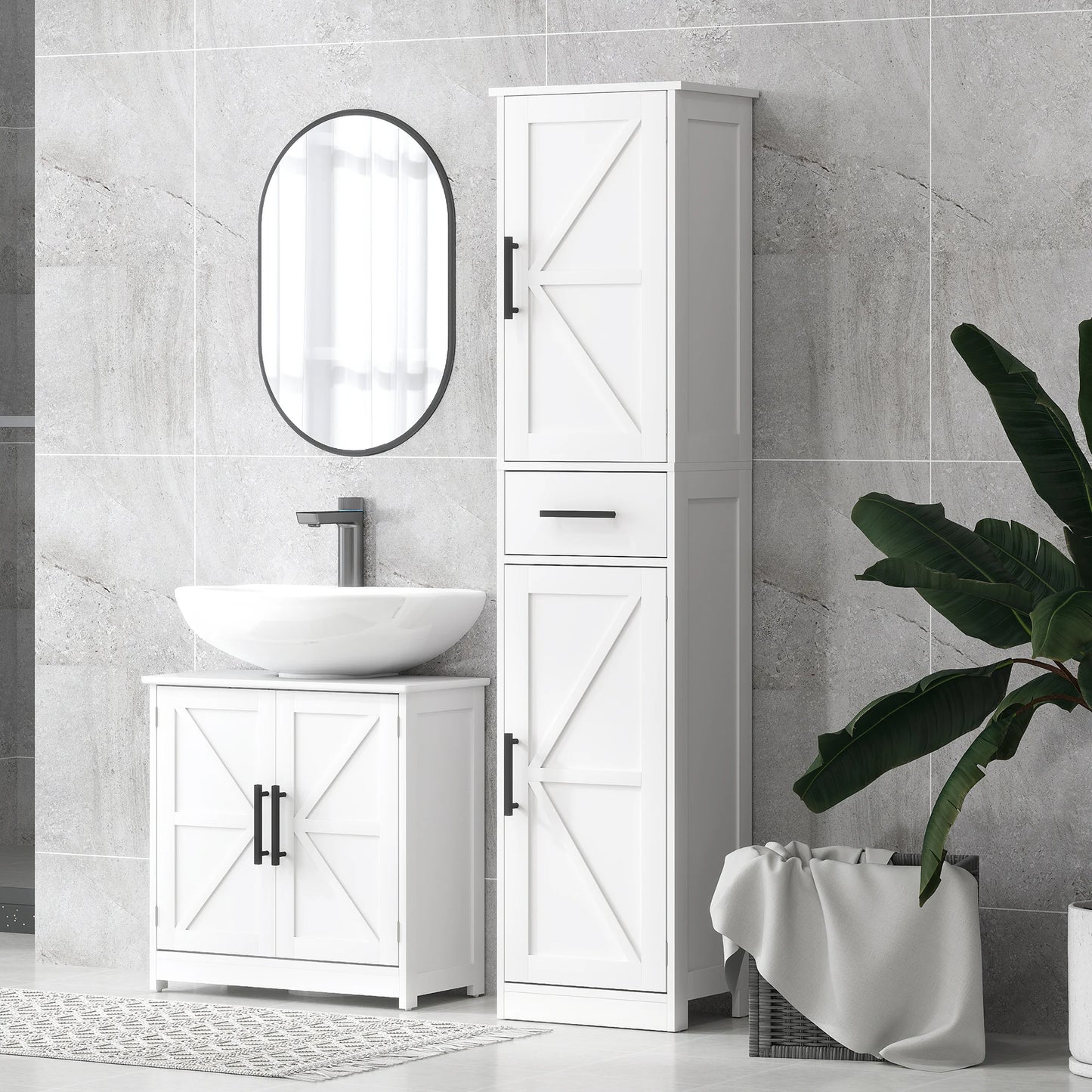 67" Tall, Farmhouse Storage Cabinet with Barn Doors for Bathroom