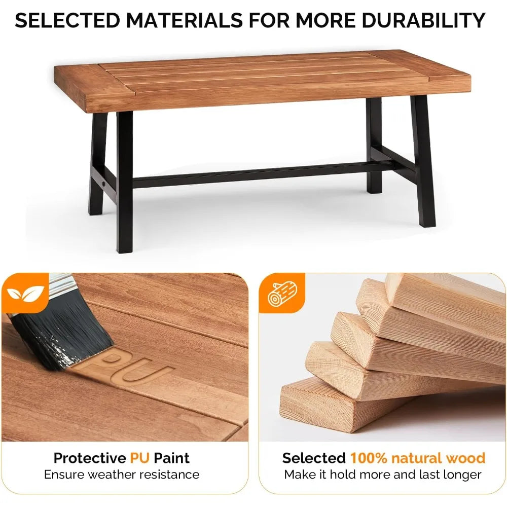 Outdoor Wooden Coffee Table with Metal Frame