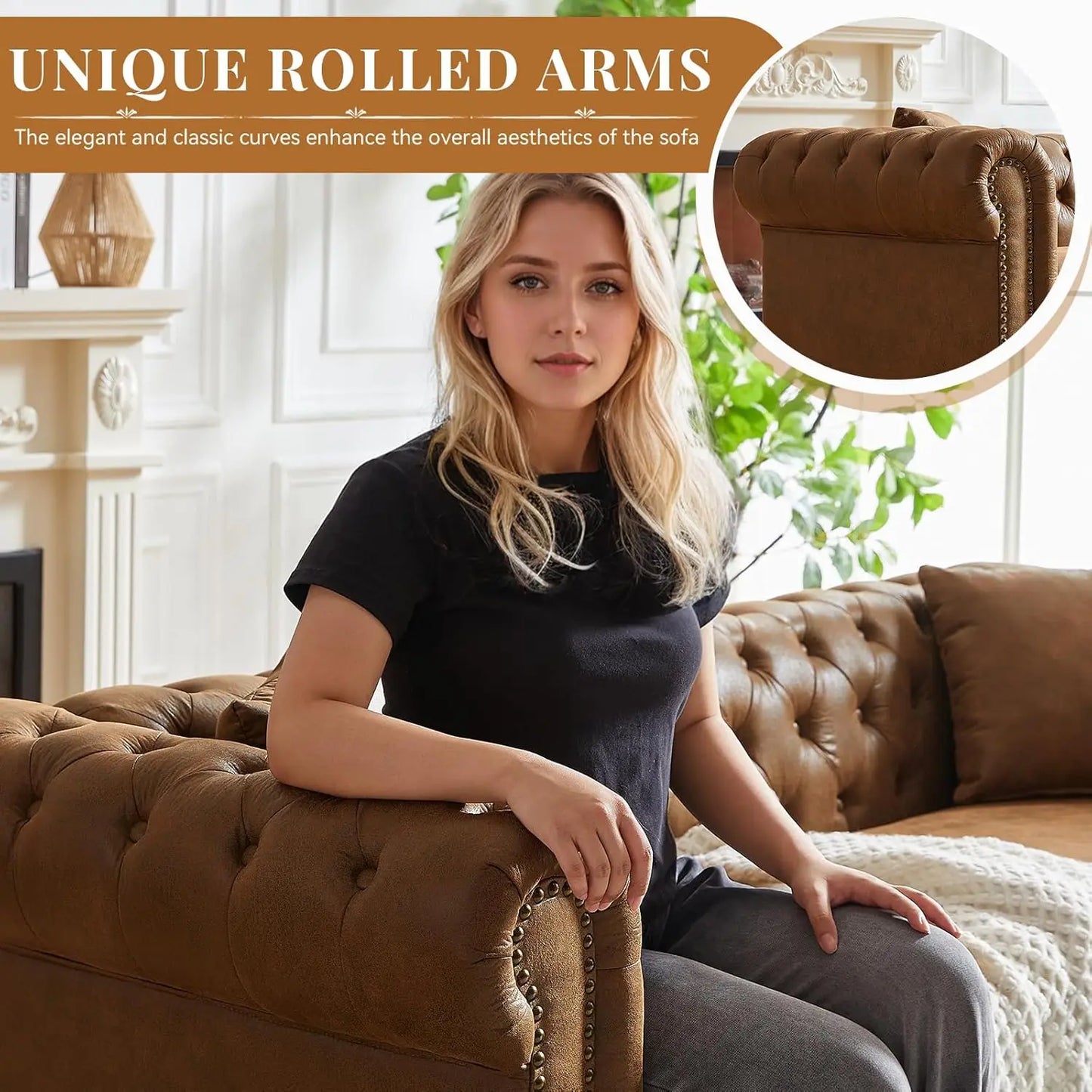 Chesterfield Sofa Couch with Rolled Arms