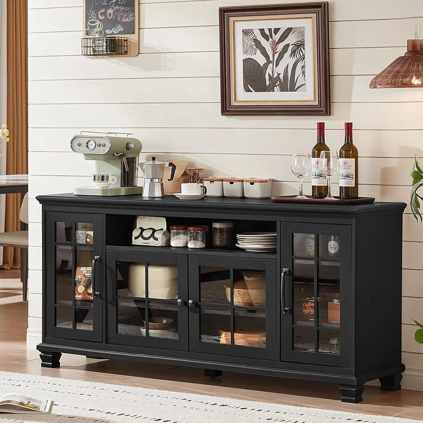 Farmhouse Sideboard Buffet Cabinet with Glass Windows